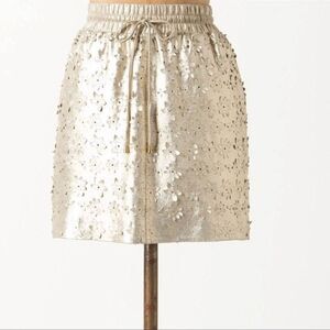 Anthropologie Leifsdottir Sliced Silverfield Leather Floral Cutout Skirt Gold